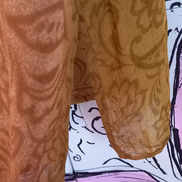 Size 16 Brown Floral Chiffon Semi Sheer Short Sleeve Blouse - Picture 4 of 6